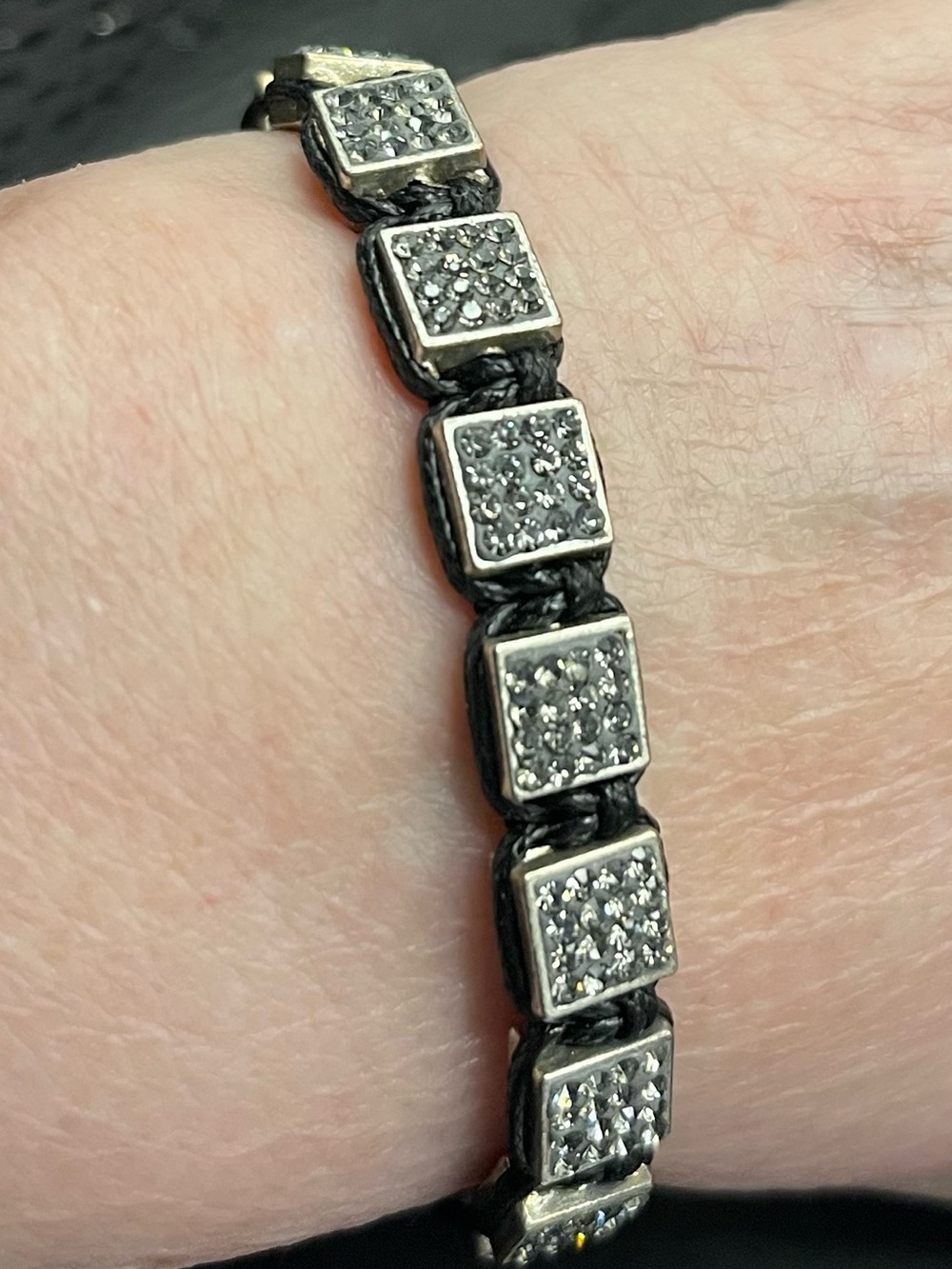 Adjustable Square Pave Crystal Macrame Cord Bracelet
